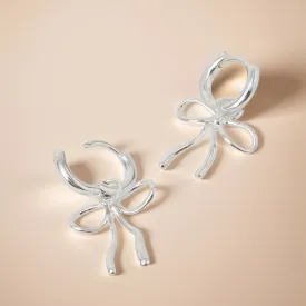 Sterling Silver-Plated Bow Drop Hoops