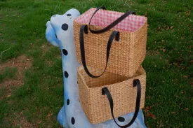 straw basket beach tote with leather handles