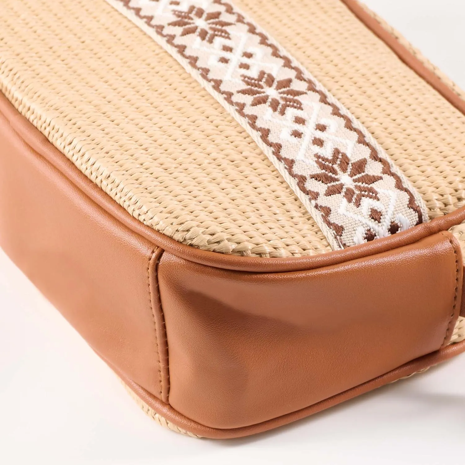 Straw Crossbody Bag for Women,Summer Beach Vacation Bag,Boho Woven Shoulder Handbag,with Canvas Strap,for Work Travel