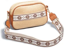 Straw Crossbody Bag for Women,Summer Beach Vacation Bag,Boho Woven Shoulder Handbag,with Canvas Strap,for Work Travel