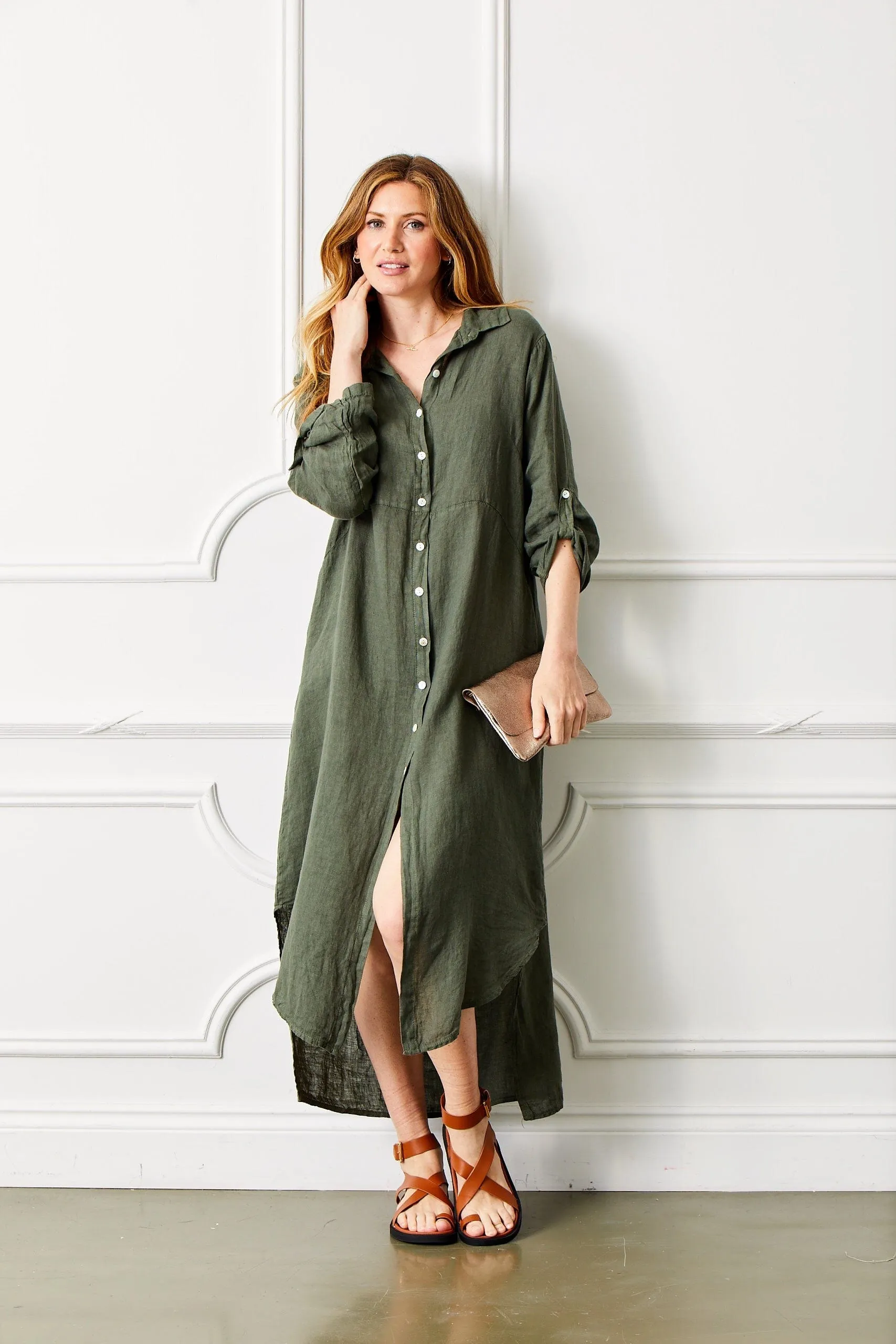 Suzy D London Larino Linen Long Button Through Dress