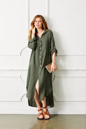 Suzy D London Larino Linen Long Button Through Dress