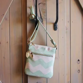 The Chevron Cross Body Tote in Mint