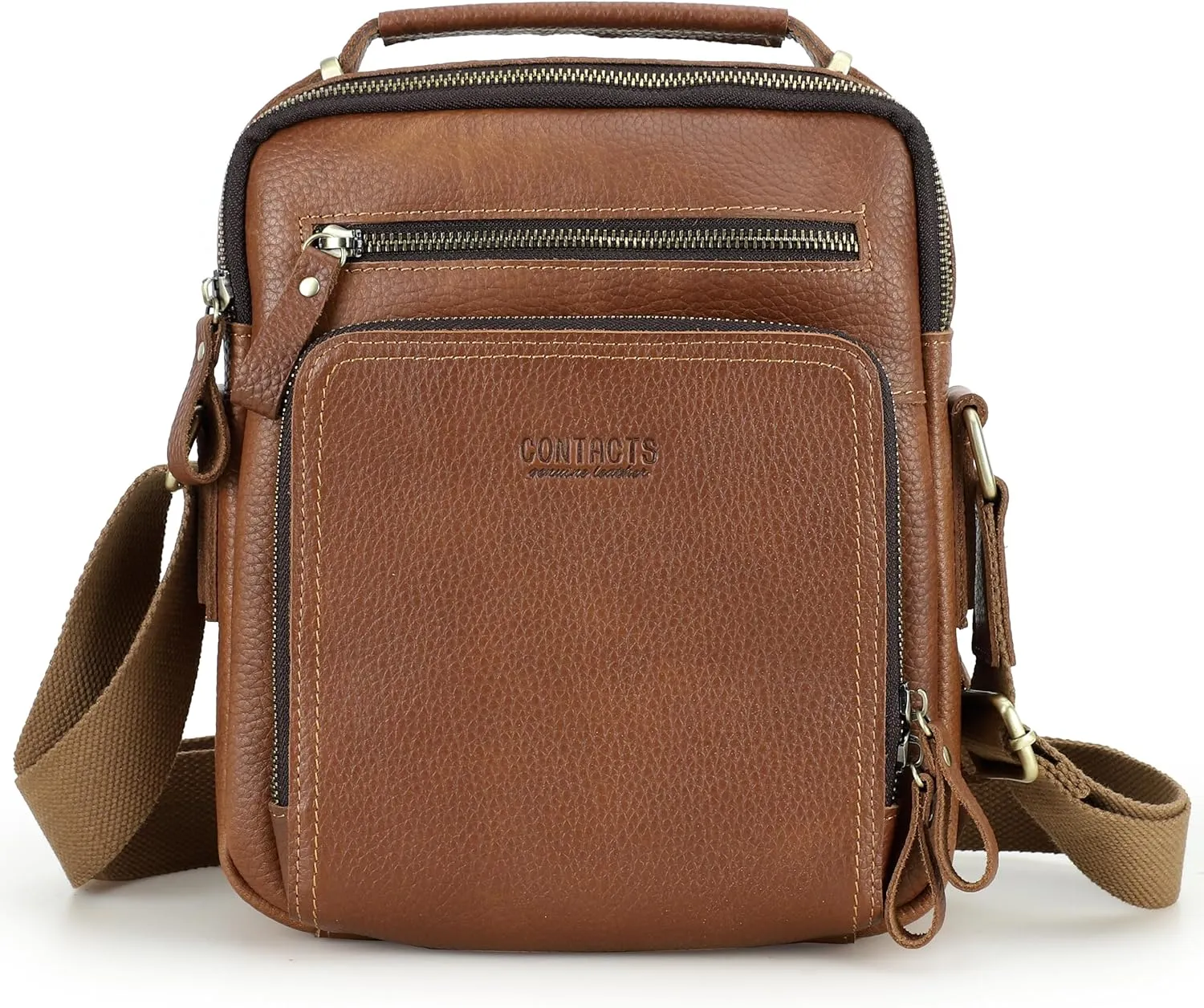 Top Grain Leather 11" Messenger Bag for Man & Woman, Multi Pockets, Fits to 8.3"/10.9" iPad for Daily/School/Business/Travel