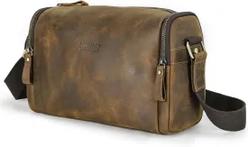Top Grain Leather 11" Messenger Bag for Man & Woman, Multi Pockets, Fits to 8.3"/10.9" iPad for Daily/School/Business/Travel