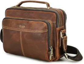 Top Grain Leather 11" Messenger Bag for Man & Woman, Multi Pockets, Fits to 8.3"/10.9" iPad for Daily/School/Business/Travel