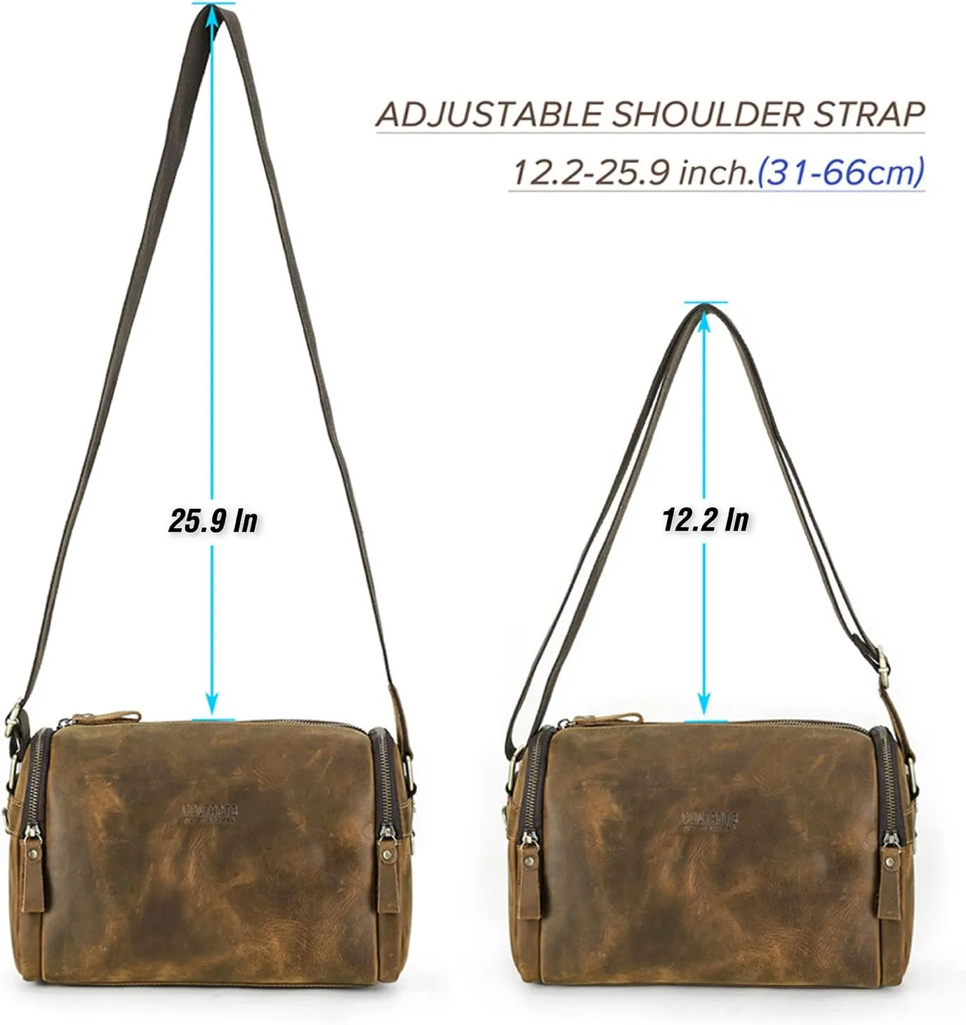 Top Grain Leather 11" Messenger Bag for Man & Woman, Multi Pockets, Fits to 8.3"/10.9" iPad for Daily/School/Business/Travel