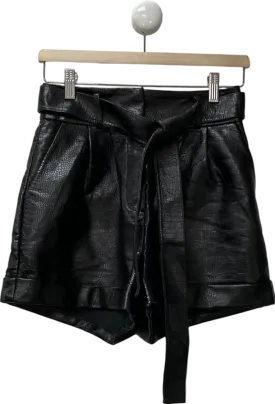 Topshop Black Faux Leather Short With Tie Belt UK 8
