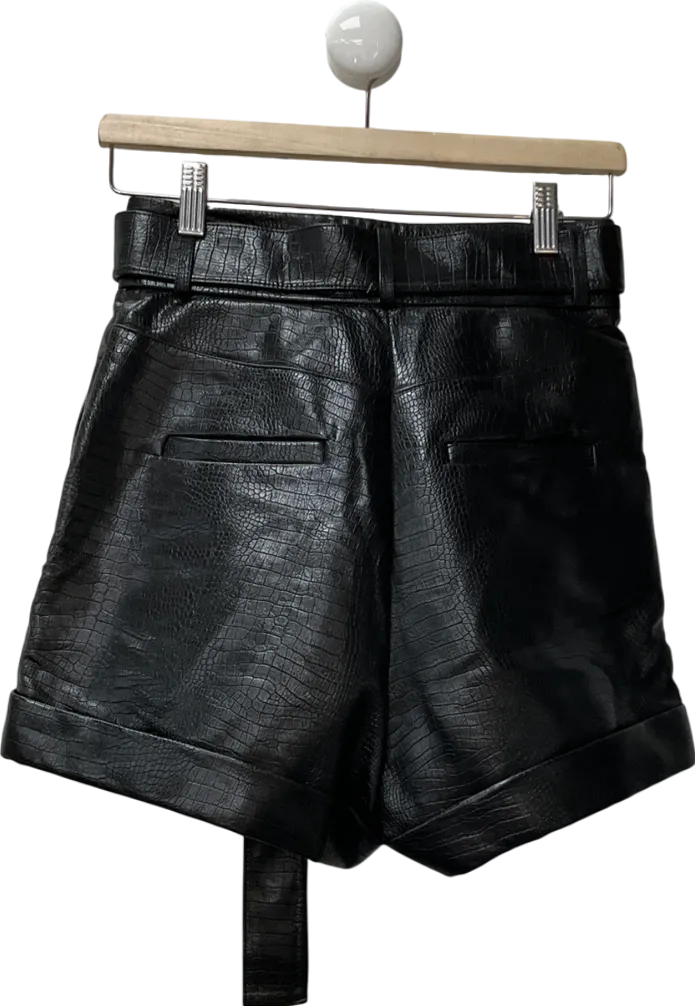 Topshop Black Faux Leather Short With Tie Belt UK 8