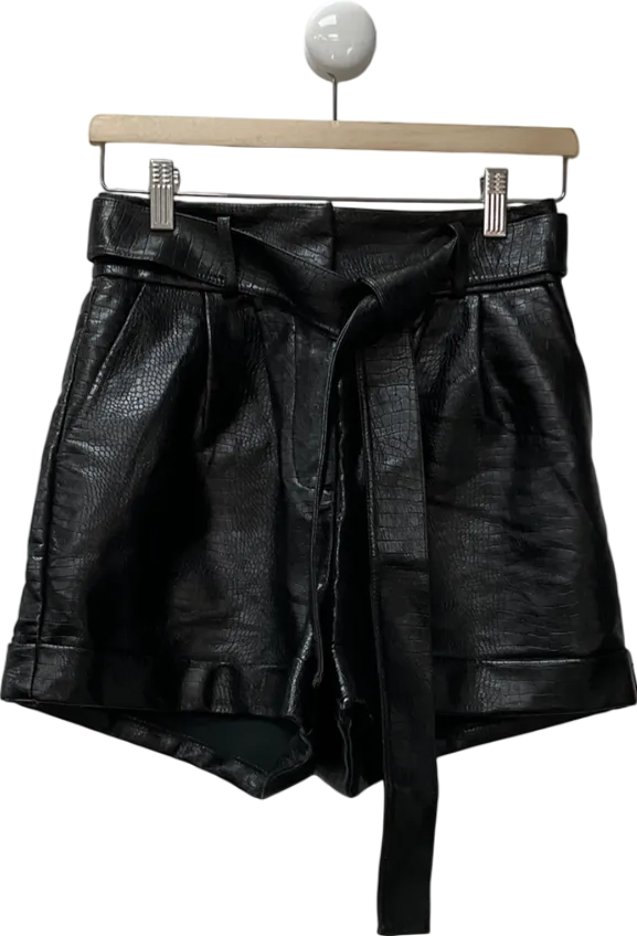 Topshop Black Faux Leather Short With Tie Belt UK 8