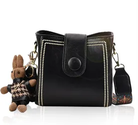 Vintage Bucket Bag for Women, Small Crossbody Purse with Adjustable Strap, Vegan Leather Shoulder Bag, Retro Handbag for Everyday Use 