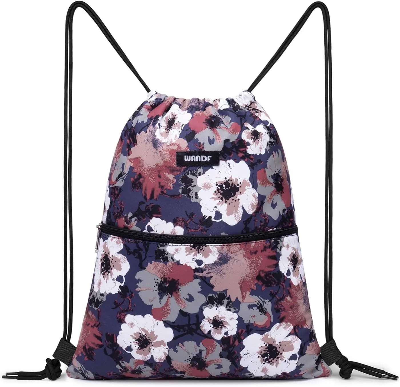 WANDF Drawstring Backpack String Bag Sackpack Cinch Water Resistant Nylon for Gym Shopping Sport Yoga (Blue Flower)