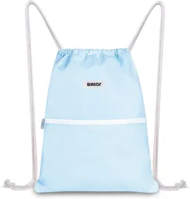 WANDF Drawstring Backpack String Bag Sackpack Cinch Water Resistant Nylon for Gym Shopping Sport Yoga (Light Blue)