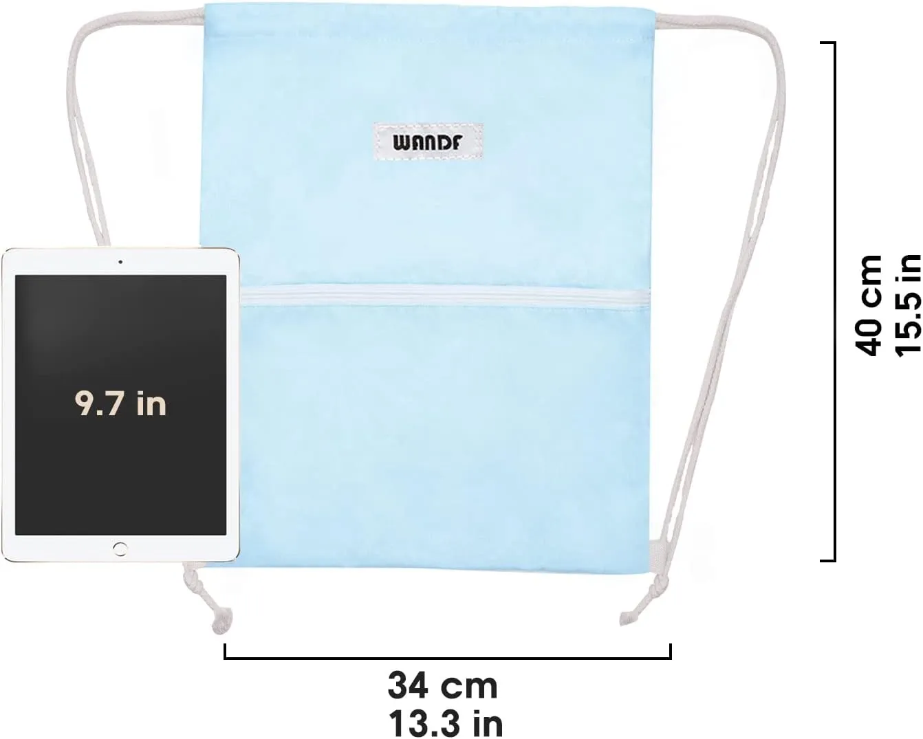 WANDF Drawstring Backpack String Bag Sackpack Cinch Water Resistant Nylon for Gym Shopping Sport Yoga (Light Blue)