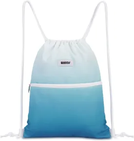 WANDF Drawstring Backpack String Bag Sackpack Cinch Water Resistant Nylon for Sport Yoga Gym Shopping (Blue Gradient)