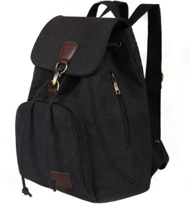 WITERY Backpack Purse for Women- Casual Daypack Small Canvas Backpack with Flap Drawstring, Ladies Multi-Pocket College Bookbag Shoulder Bag Travel Bag for Work Daily Trip