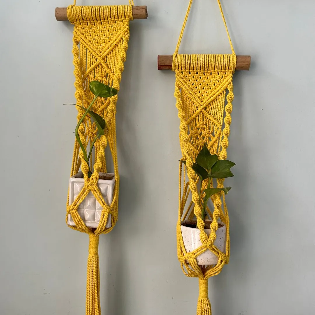 Yellow Macrame Plant Holder - Set of 2