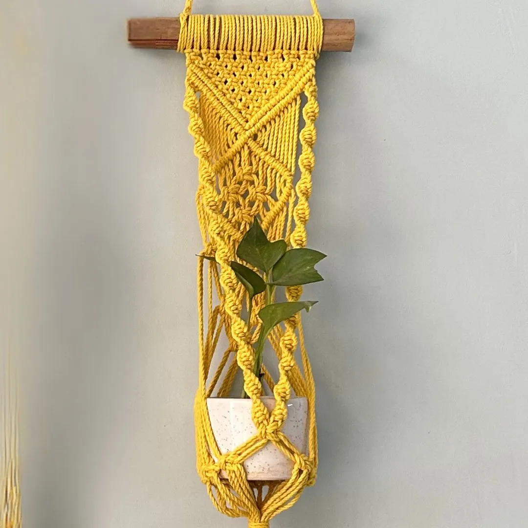 Yellow Macrame Plant Holder - Set of 2