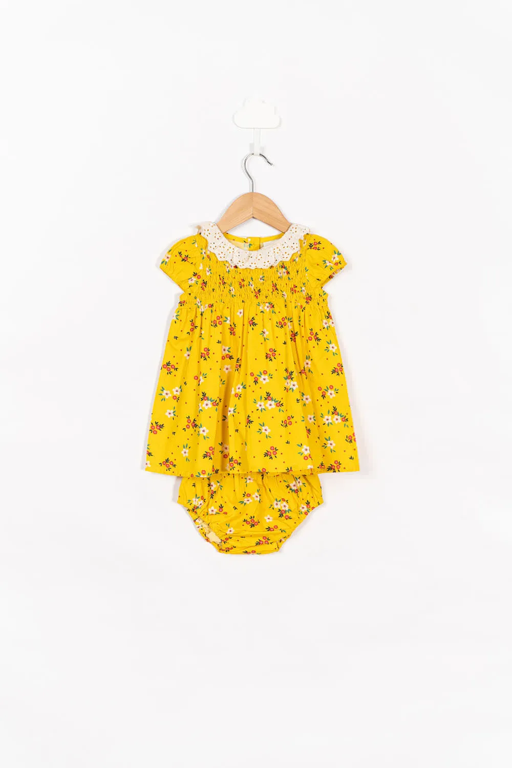 Yellow Smocked Floral Dress