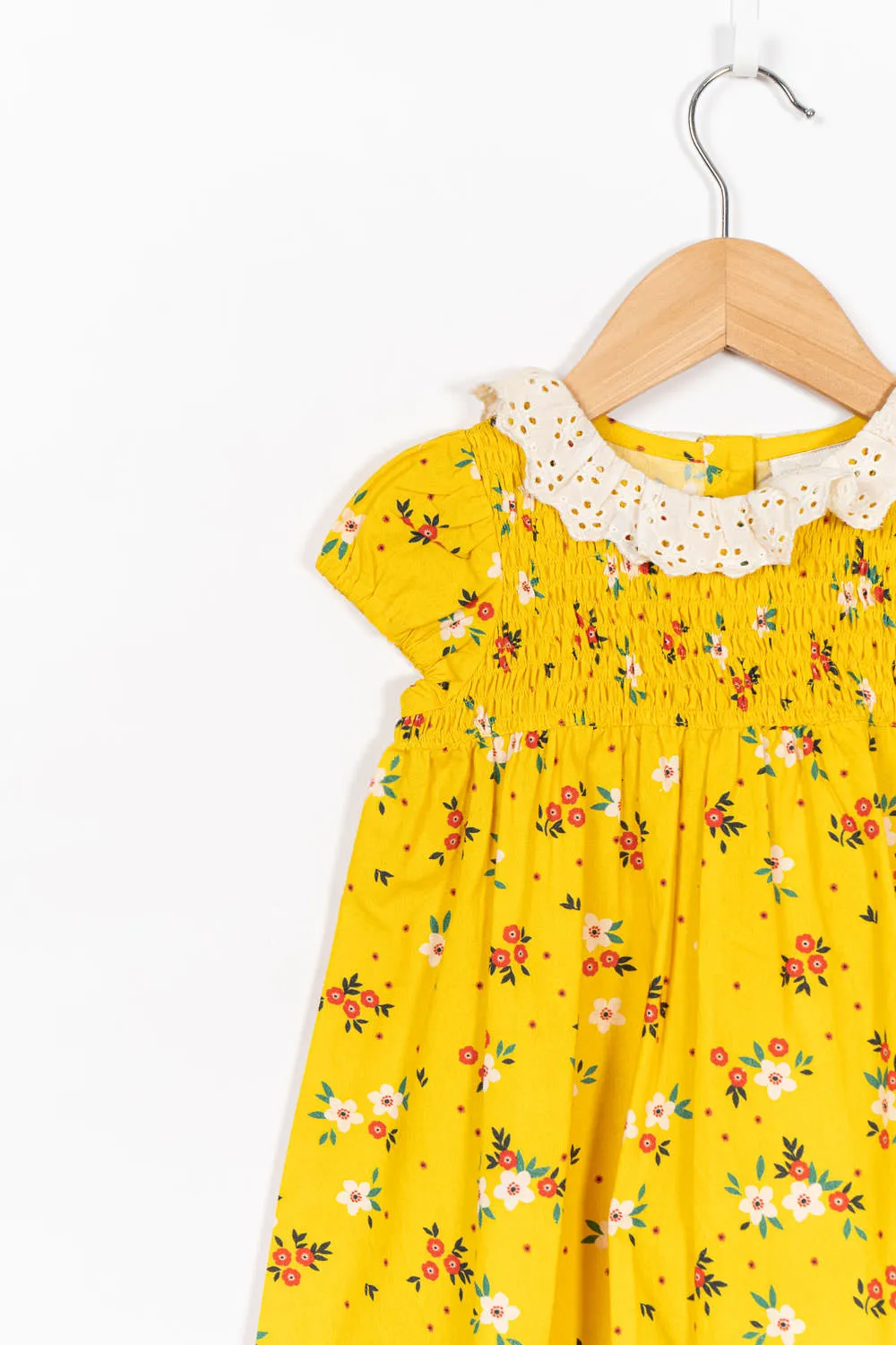 Yellow Smocked Floral Dress
