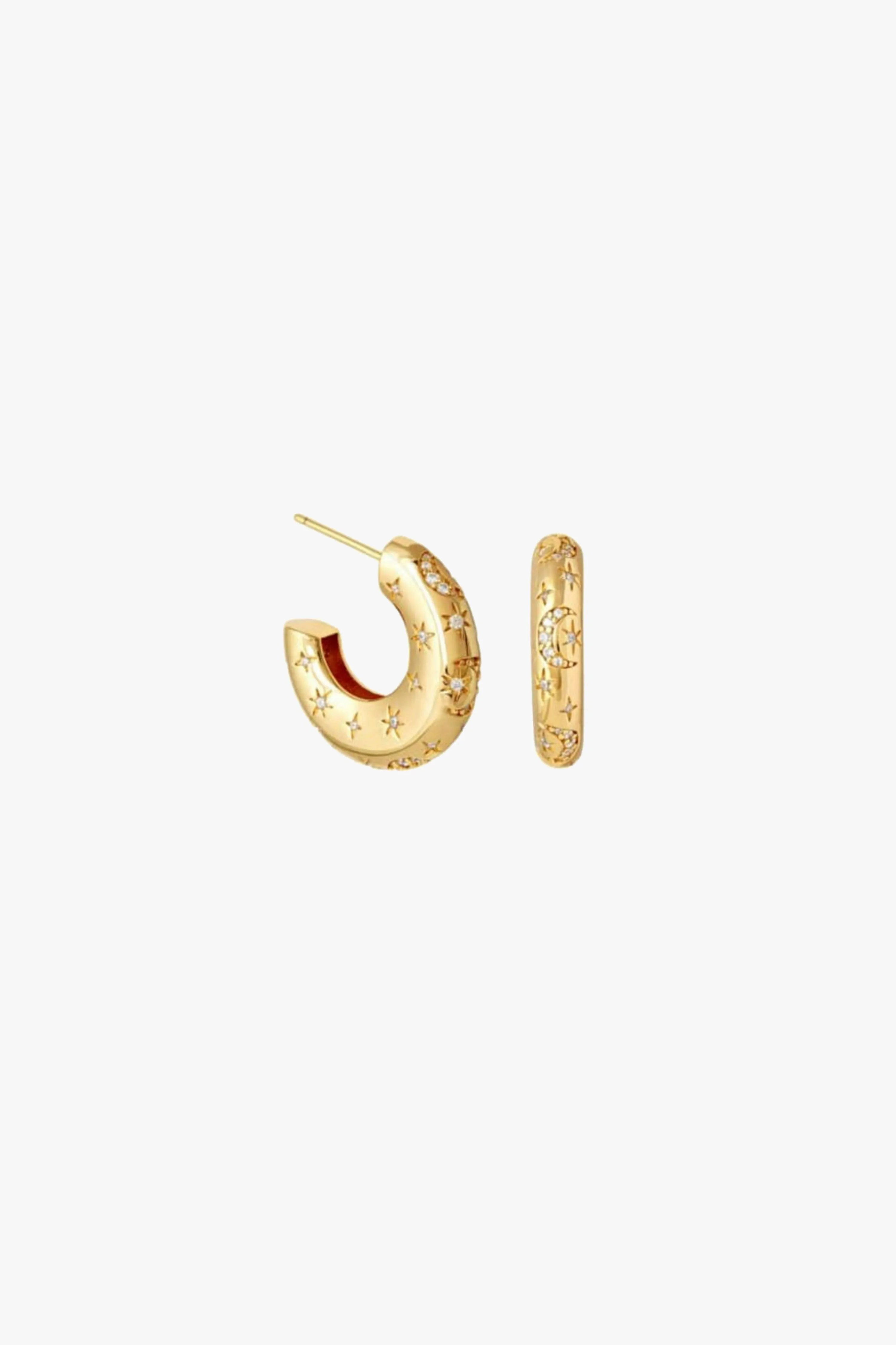 You Are The Moon   Stars Gold Hoop Earrings
